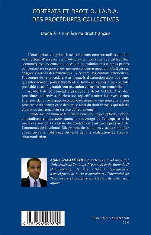 contrats et droit o h a d a des procedures collectives